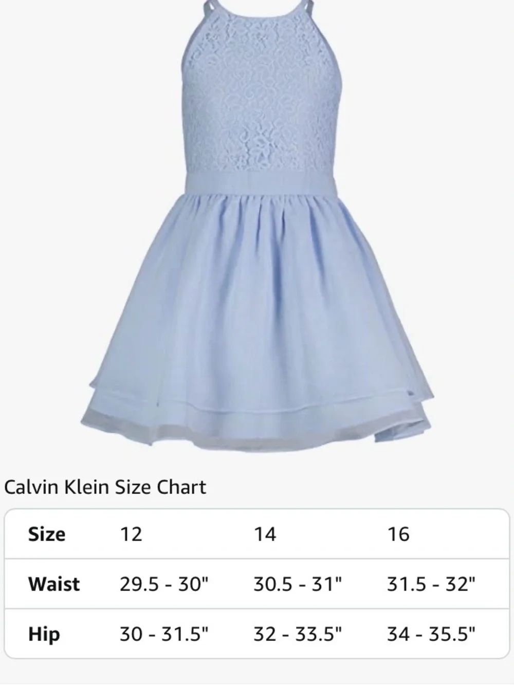 Calvin Klein Girl's Pale Blue Lace Bodice Party Dress